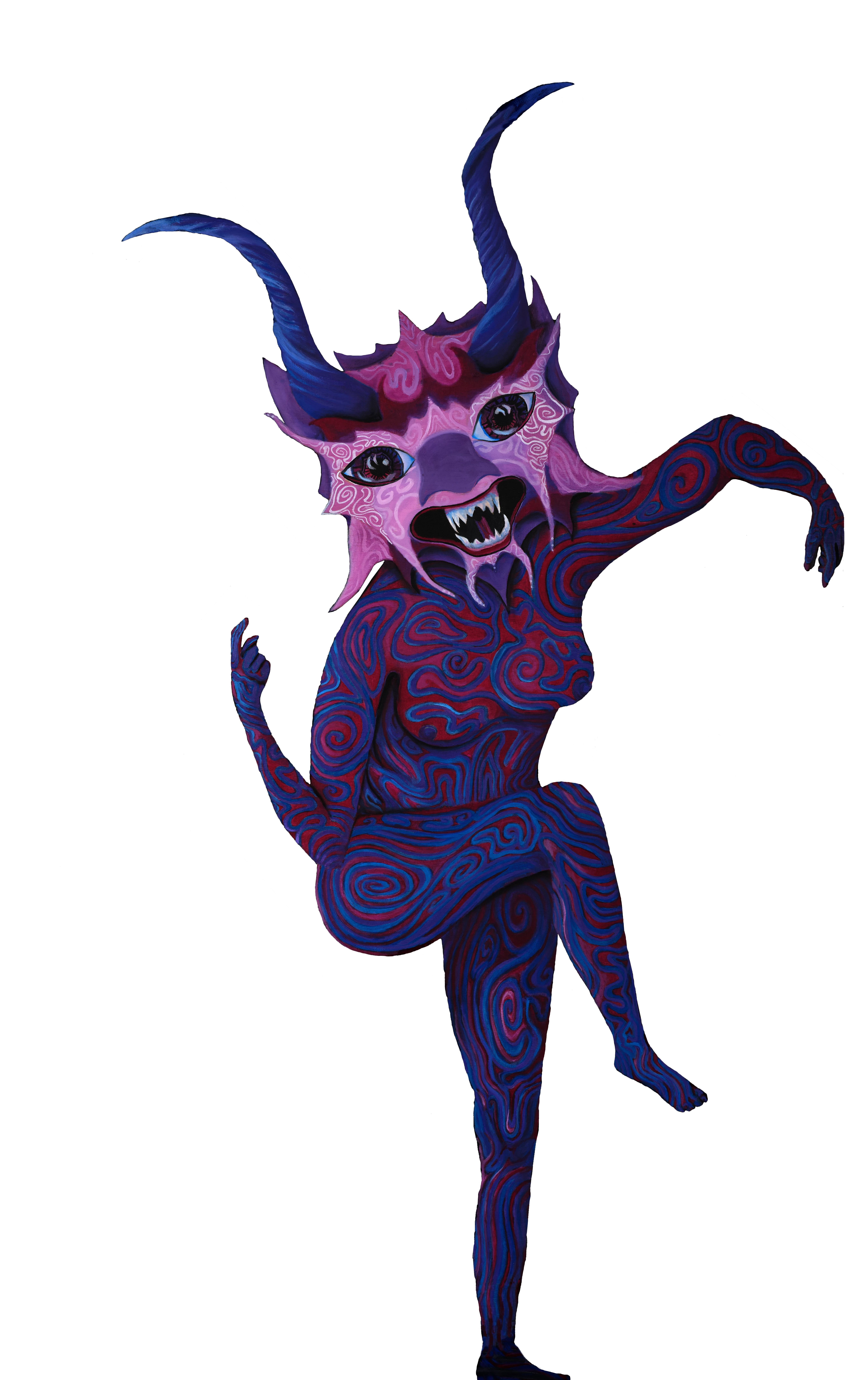 The Void Beast — a vibrant painted satyr standing in dark water